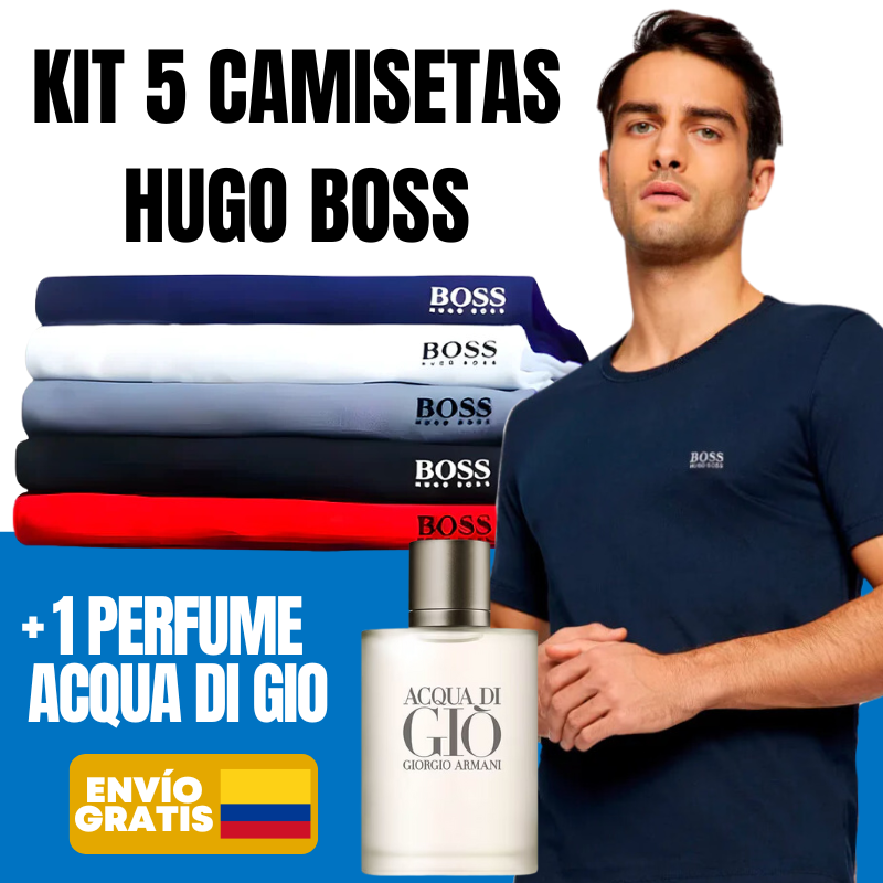 Liquidación Kit 5 Camisetas Hugo Воѕѕ + Perfume Acqua Di Gio 100ML